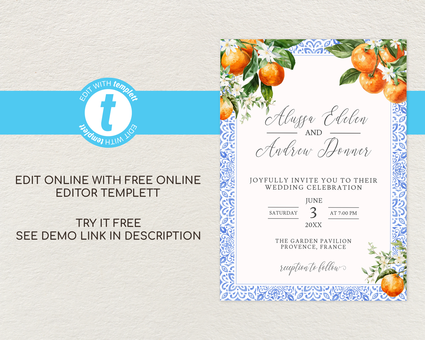 Orange Wedding Invitation Template