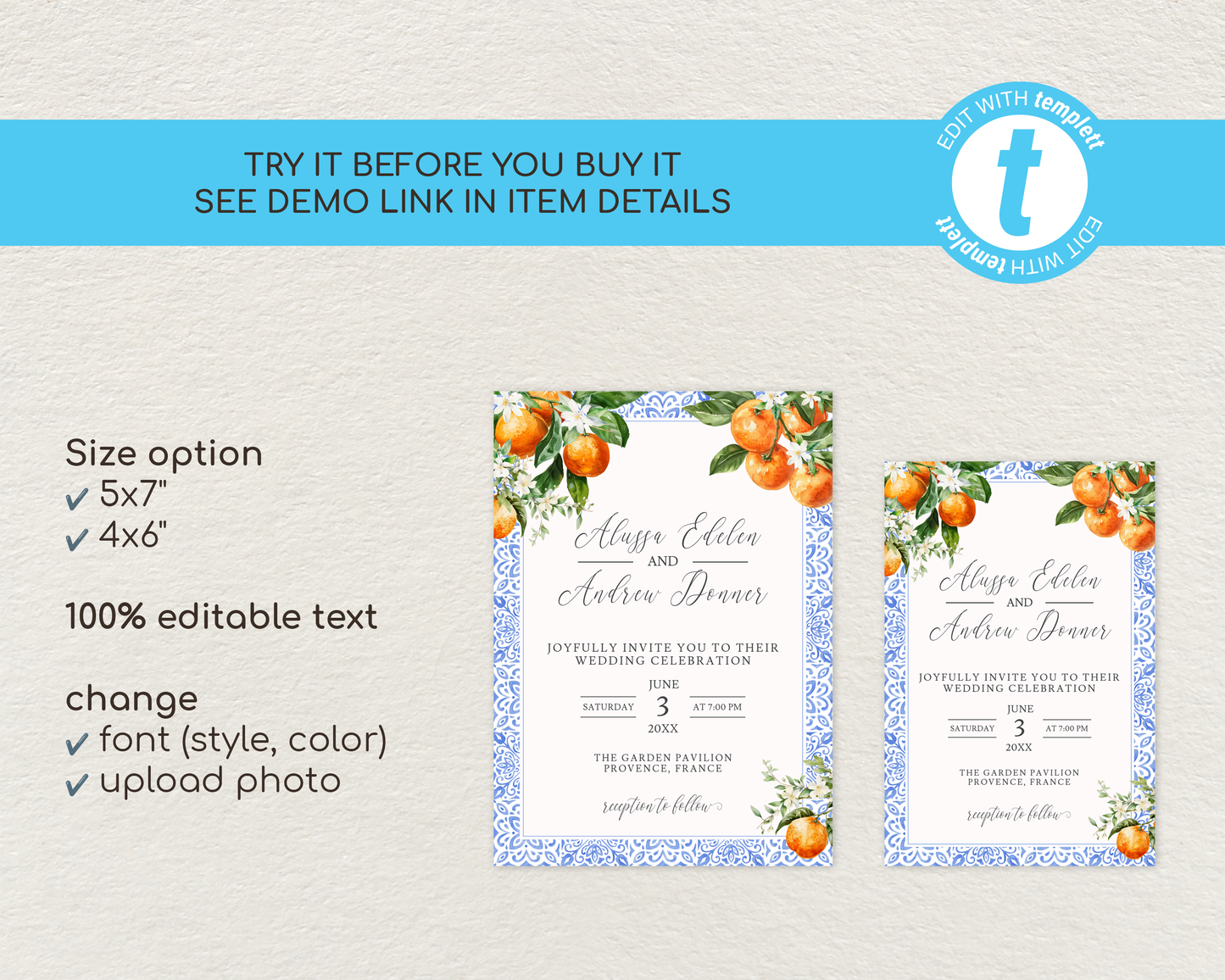 Orange Wedding Invitation Template