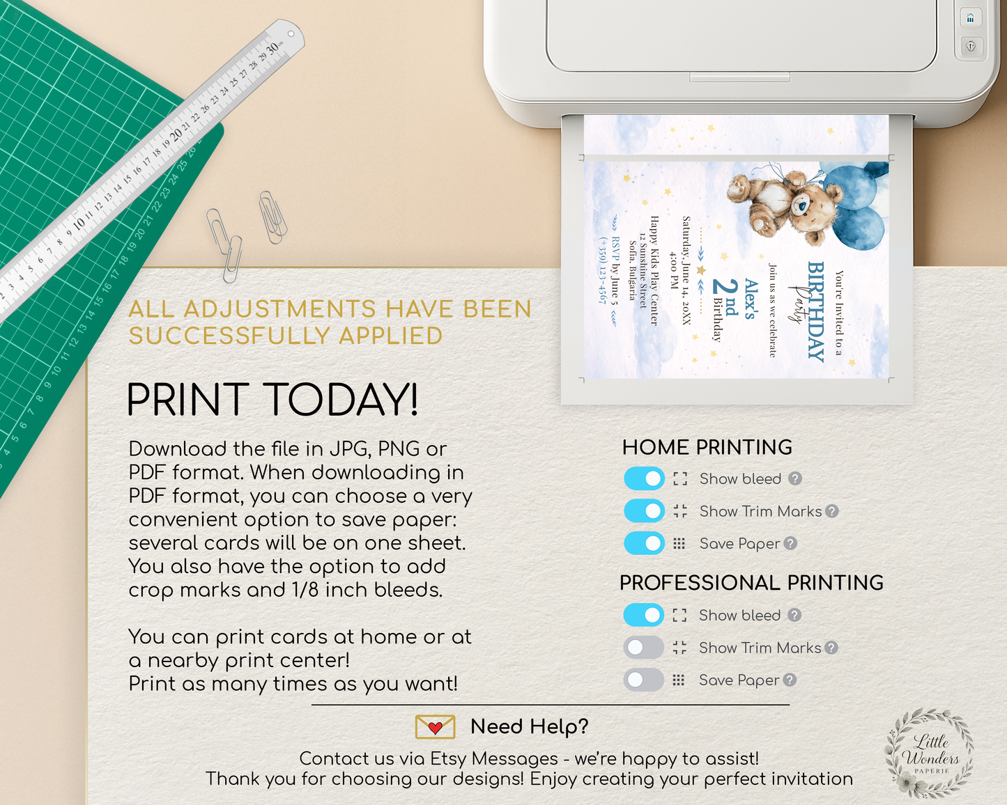 Blue Teddy Bear Birthday Invitation Template