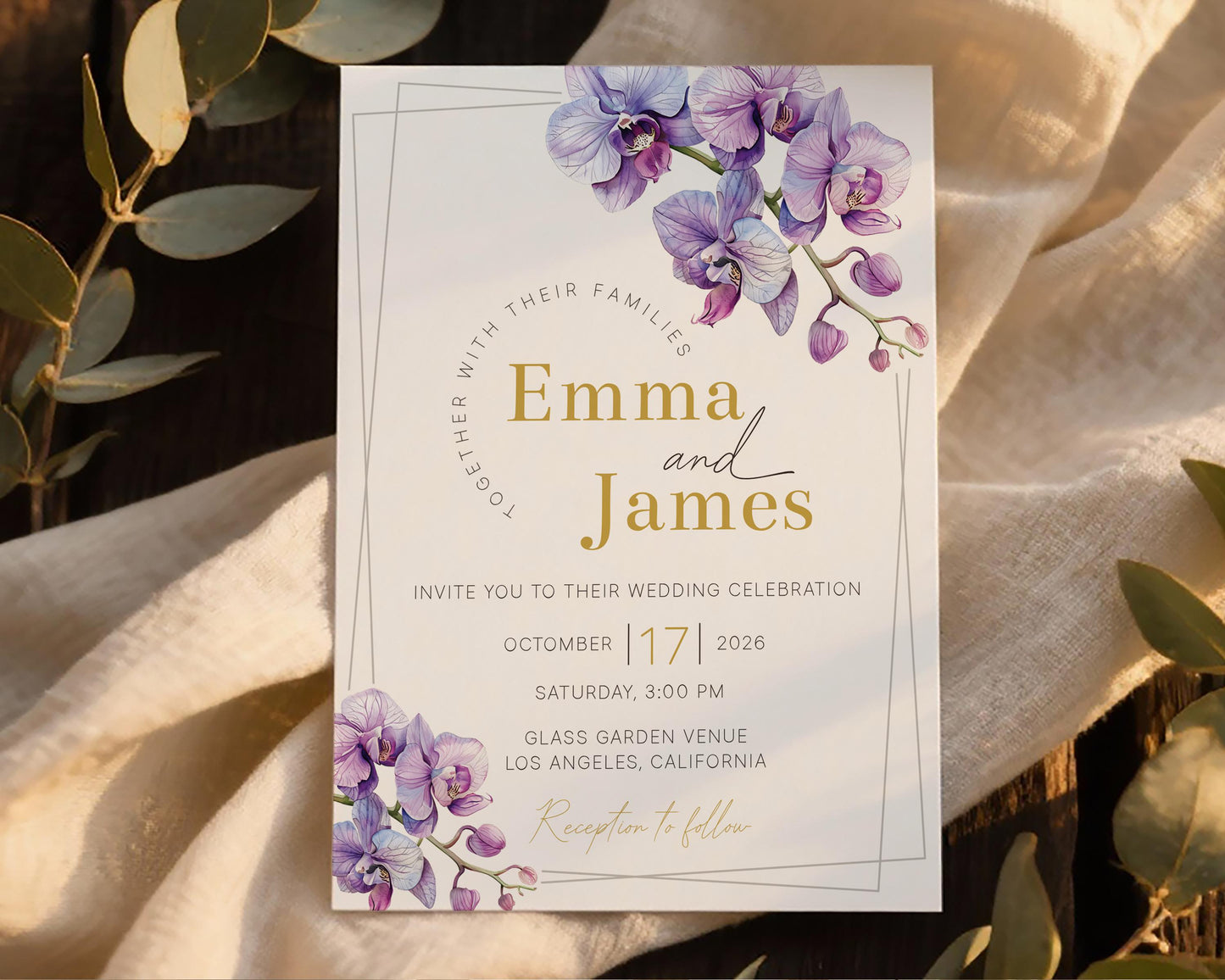 Purple Orchid Wedding Invitation Template