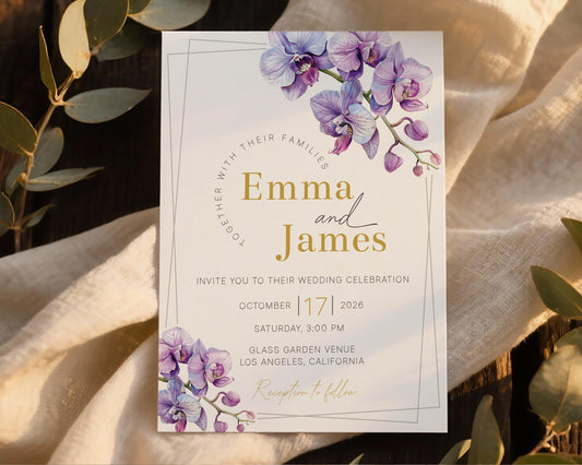 Purple Orchid Wedding Invitation Template