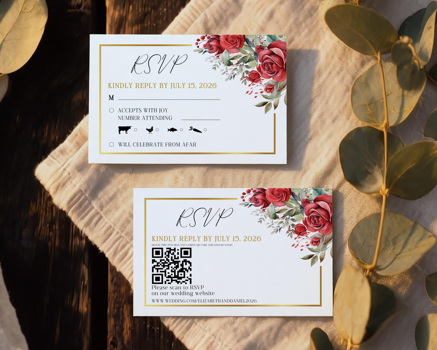 Red Roses Wedding RSVP Card Template