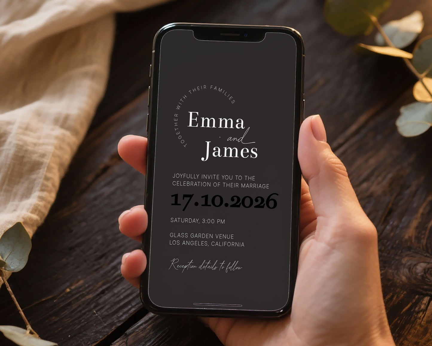 Black & White Mobile Wedding Invitation Template