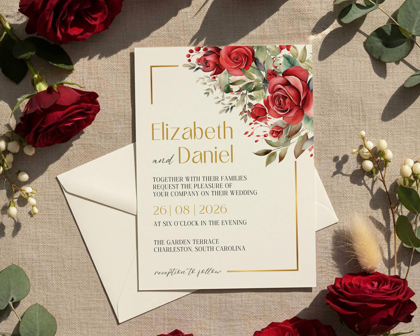 Red Roses Wedding Invitation Template