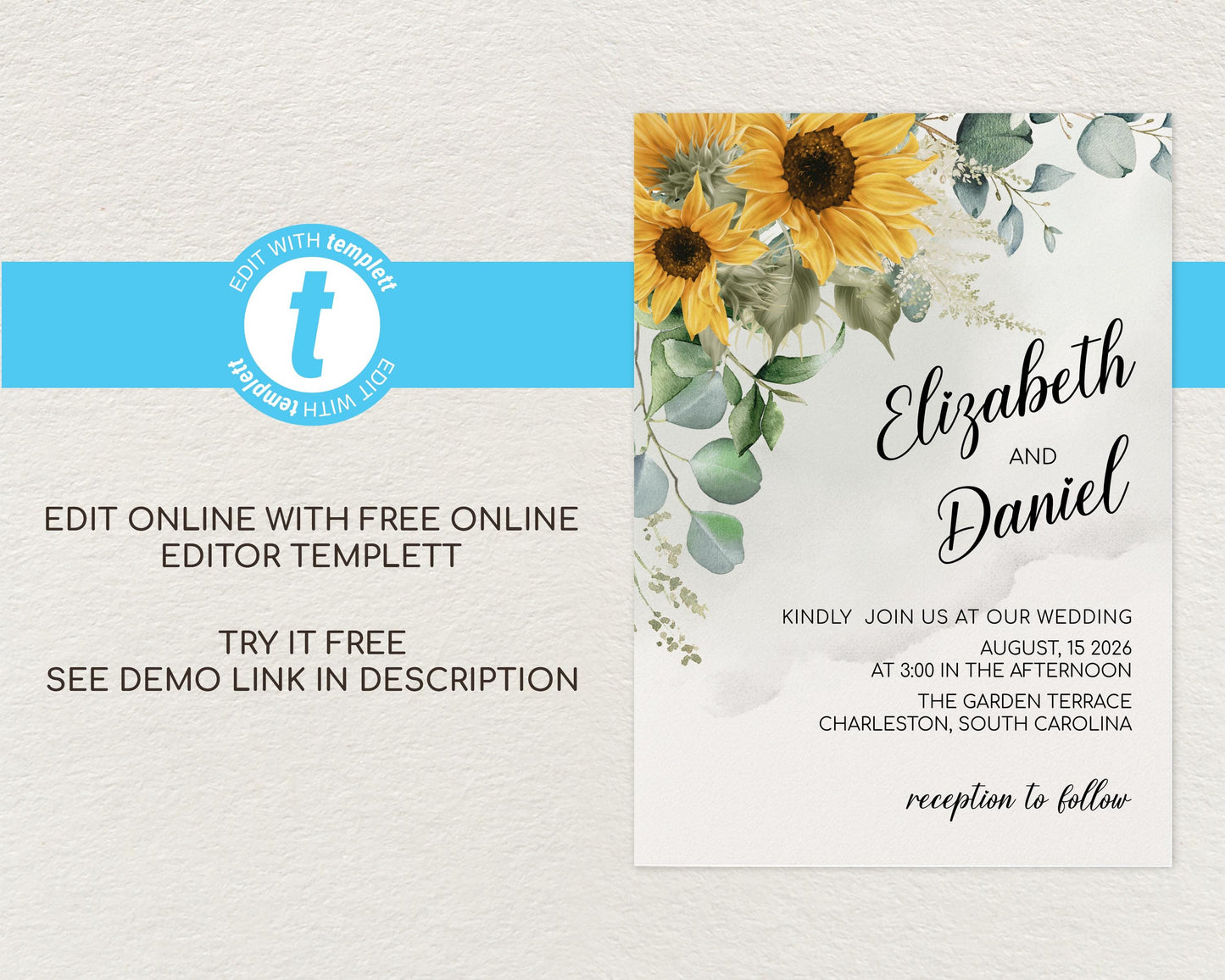 Sunflower Wedding Invitation Template