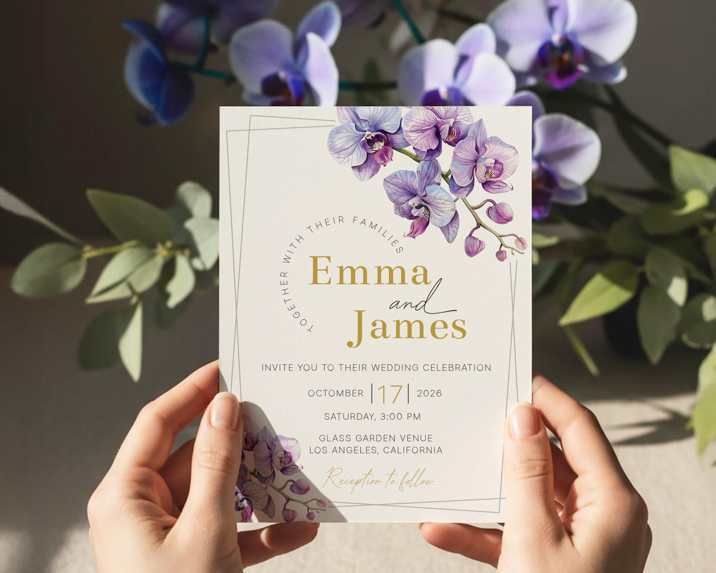 Purple Orchid Wedding Invitation Template