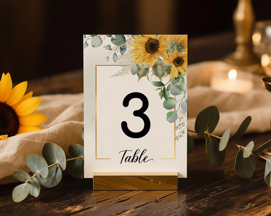 Sunflower Wedding Table Number Sign Template