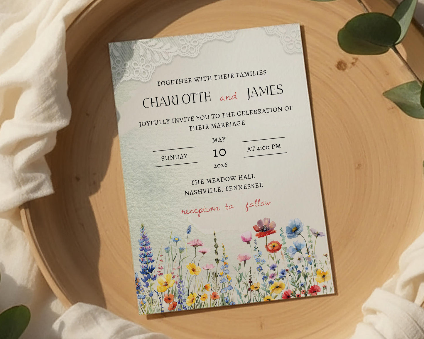 Wildflower Wedding Invitation Template