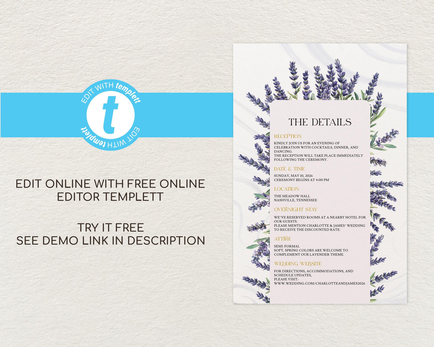 Lavender Wedding Details Card Template