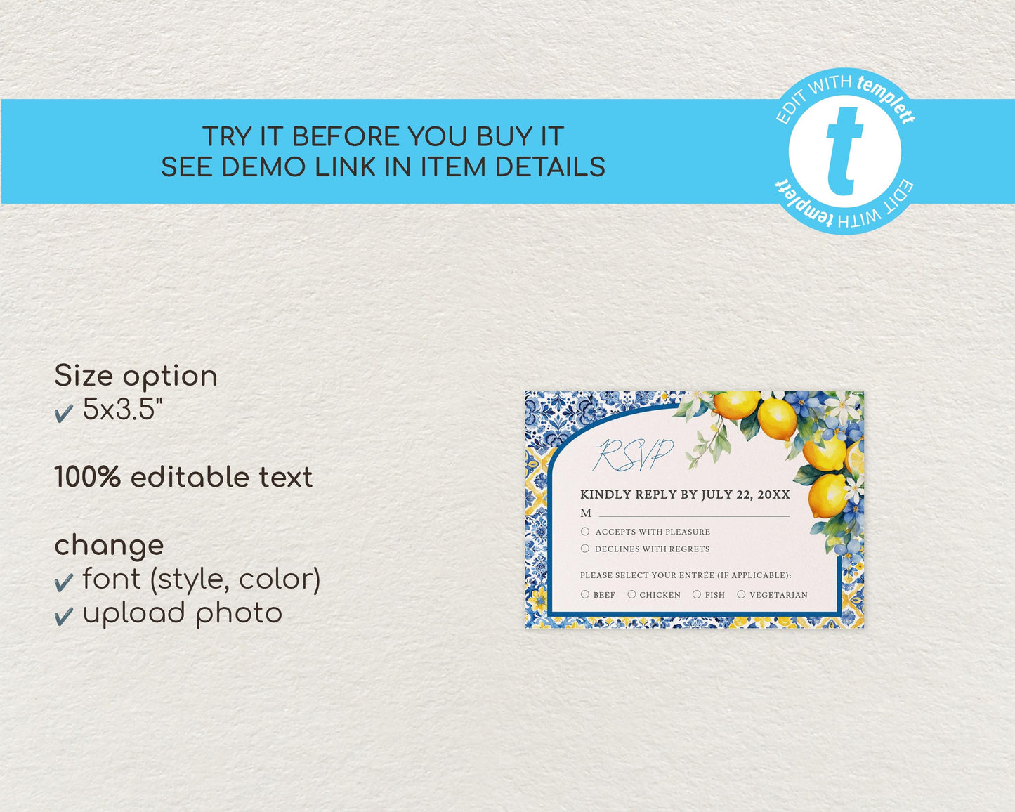 Lemon Wedding RSVP Card Template