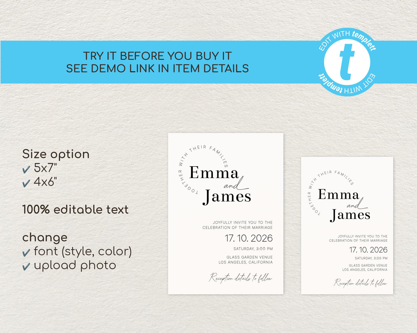 White & Black Wedding Invitation Template