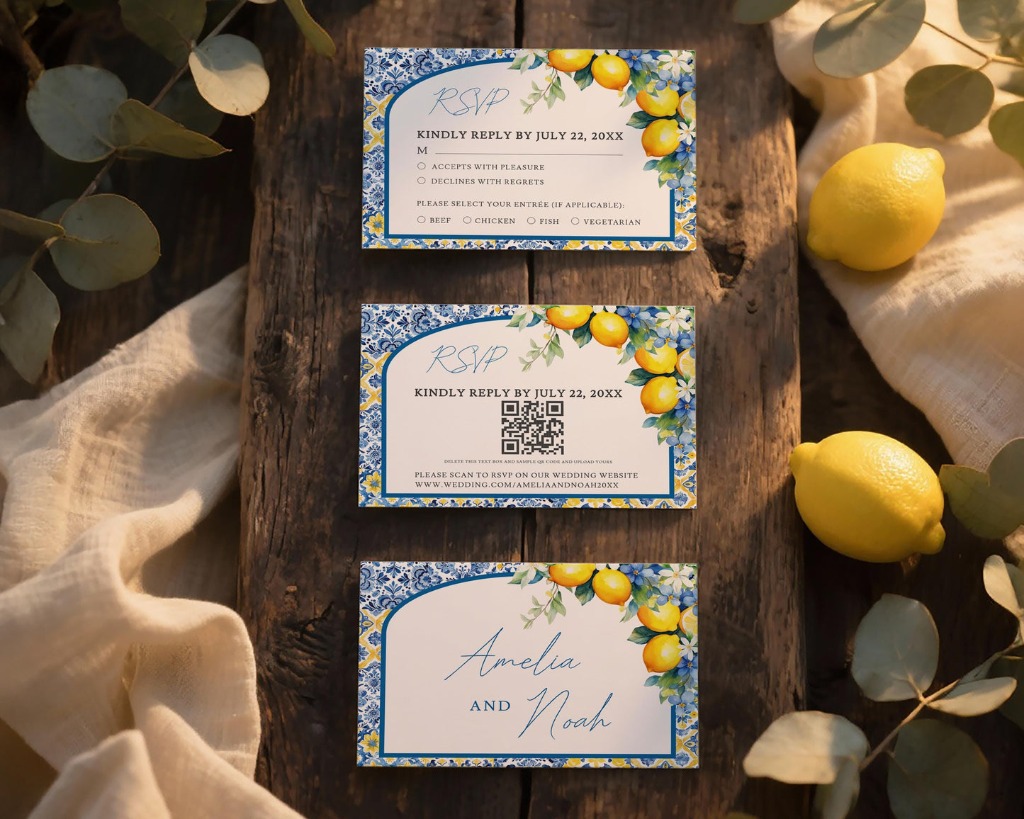Lemon Wedding RSVP Card Template