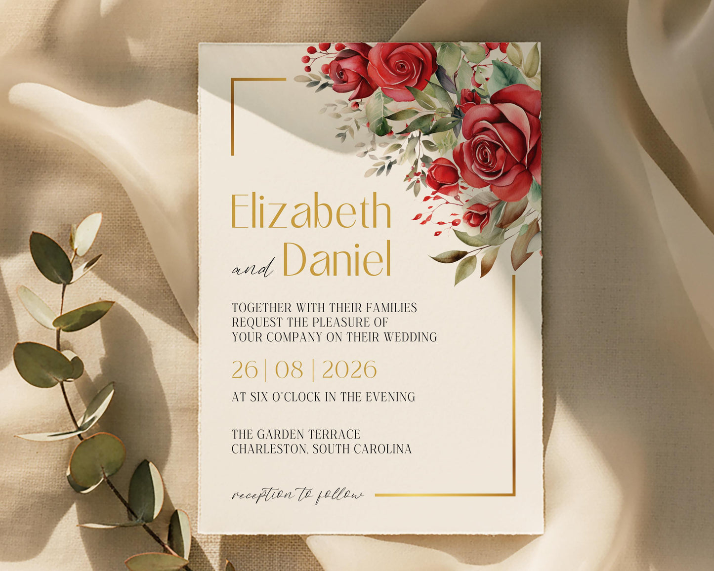 Red Roses Wedding Invitation Template