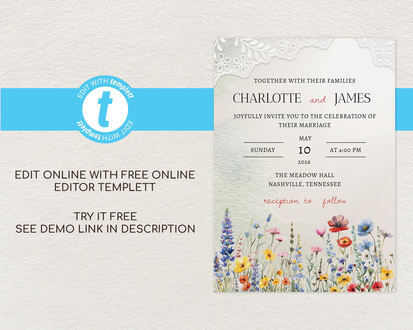 Wildflower Wedding Invitation Template