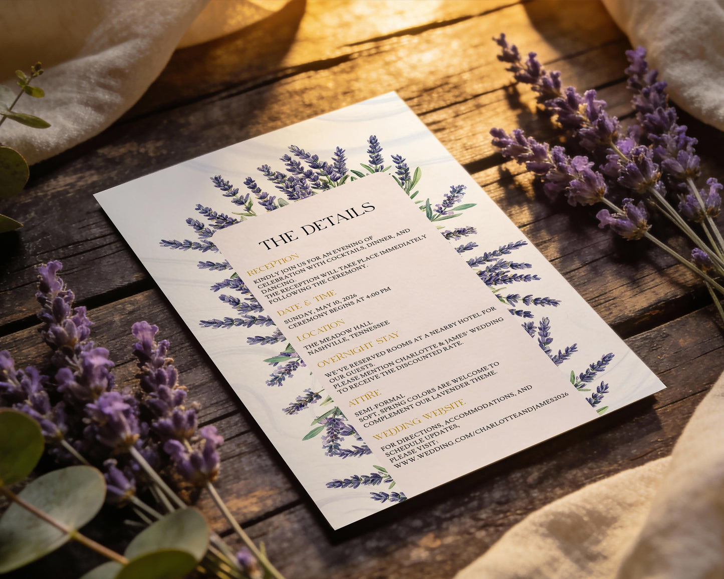 Lavender Wedding Details Card Template