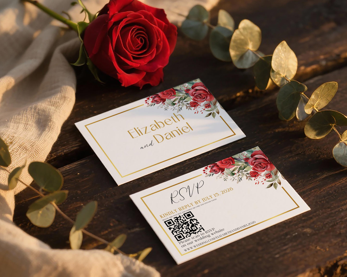 Red Roses Wedding RSVP Card Template