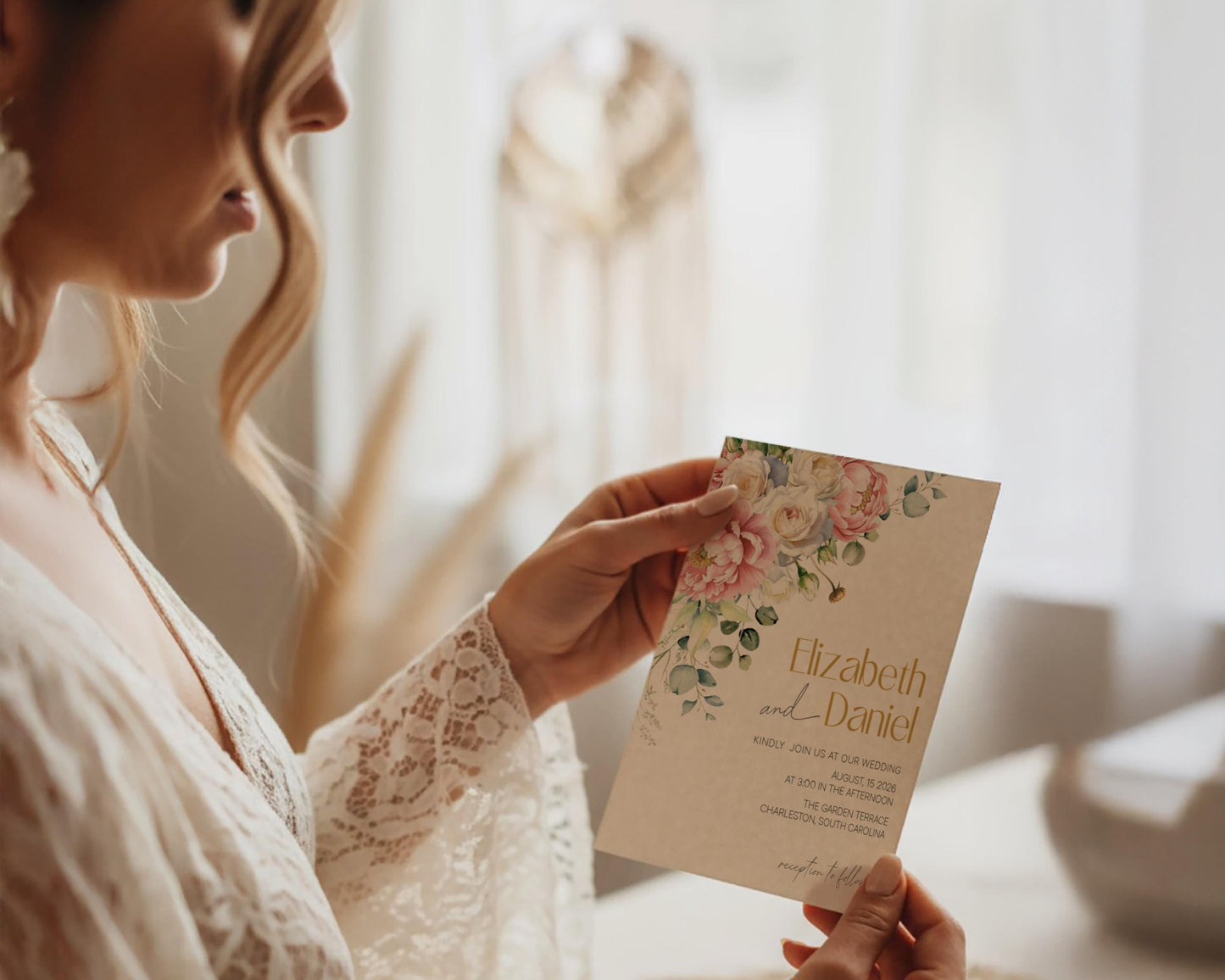 Blush Peony Wedding Invitation Template