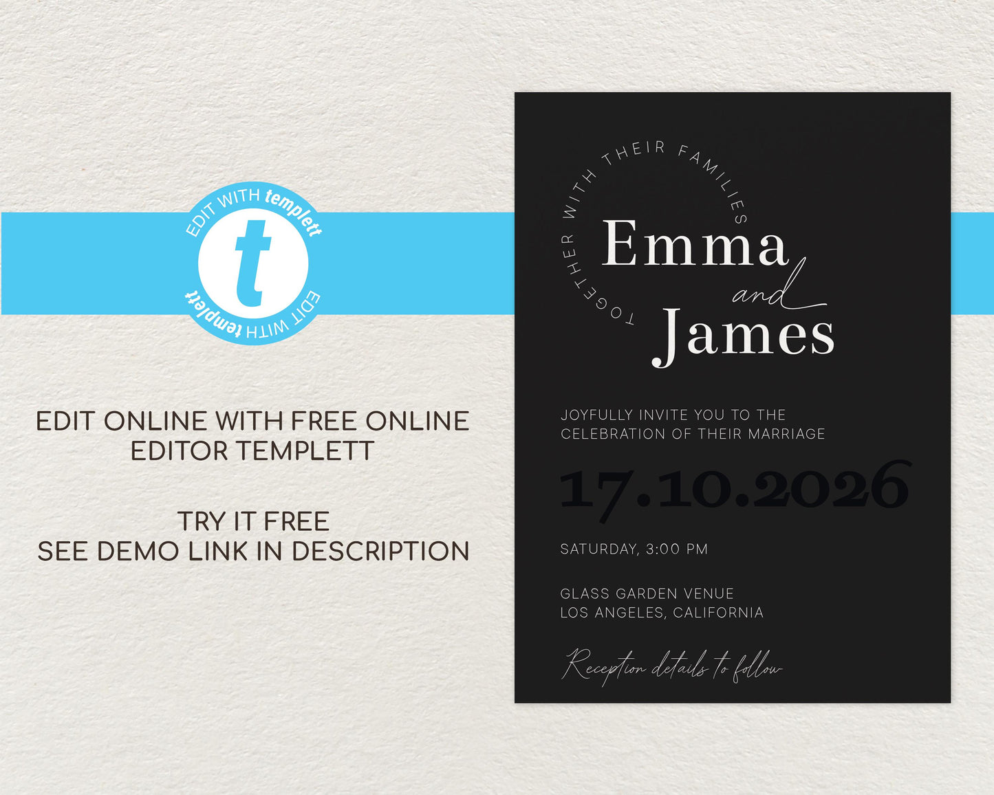 Black & White Wedding Invitation Template