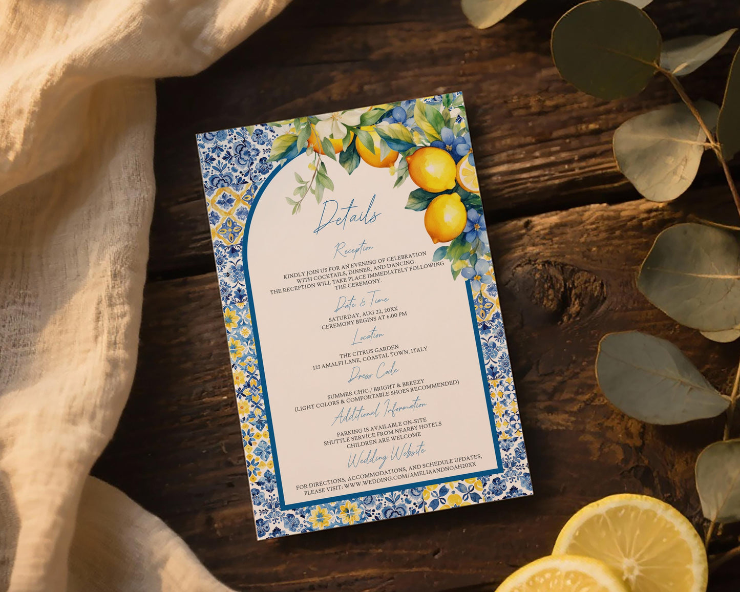 Lemon Wedding Details Card Template