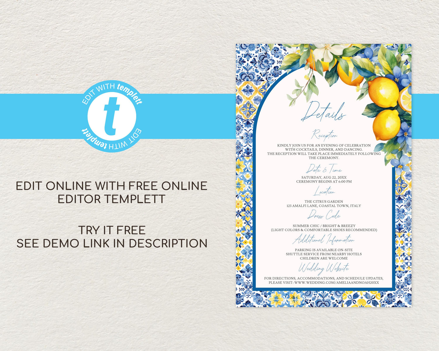 Lemon Wedding Details Card Template