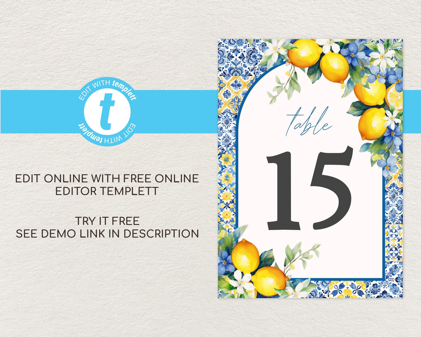 Lemon Wedding Table Numbers Sign Template