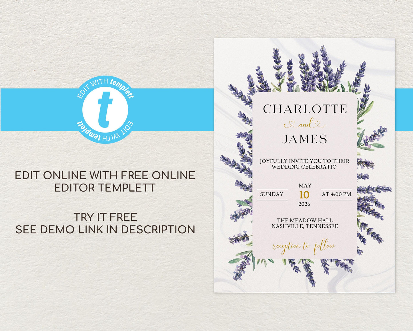 Lavender Wedding Invitation Template