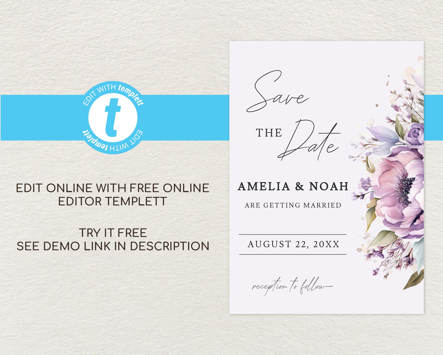 Purple Floral Save the Date Template