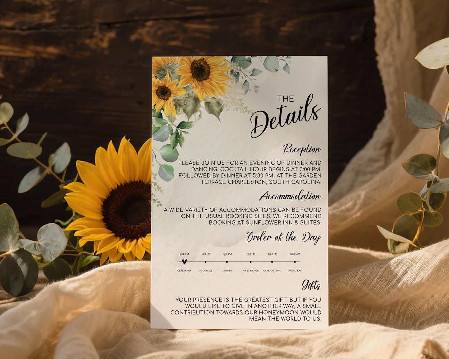 Sunflower Wedding Details Card Template