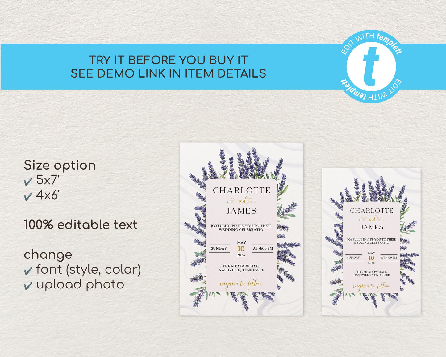 Lavender Wedding Invitation Template