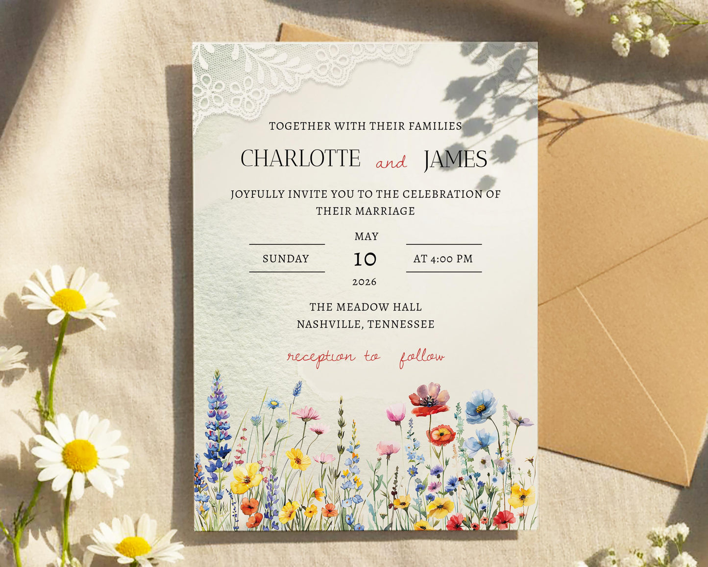 Wildflower Wedding Invitation Template